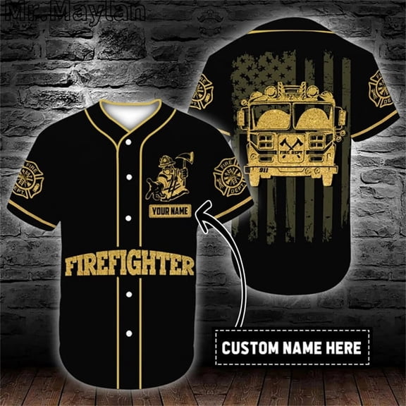 Custom Name Cosplay Costume Firefighter Car Baseball Tee Jersey Shirt 3D Firefighting Men'
