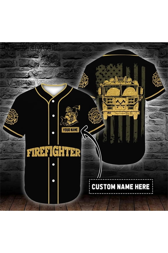 Custom Name Cosplay Costume Firefighter Car Baseball Tee Jersey Shirt 3D Firefighting Men'