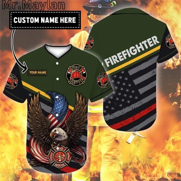 Custom Name Cosplay Costume Firefighter Eagle Baseball Tee Jersey Shirt 3D Firefighting Me