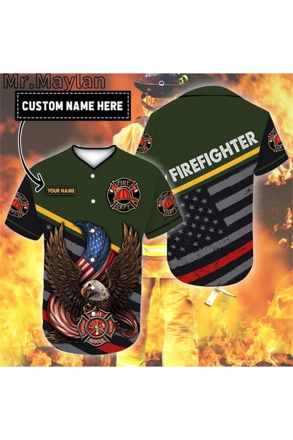 Custom Name Cosplay Costume Firefighter Eagle Baseball Tee Jersey Shirt 3D Firefighting Me