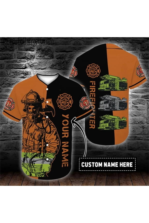 Custom Name Cosplay Costume Firefighter Truck Baseball Tee Jersey Shirt 3D Firefighting Me
