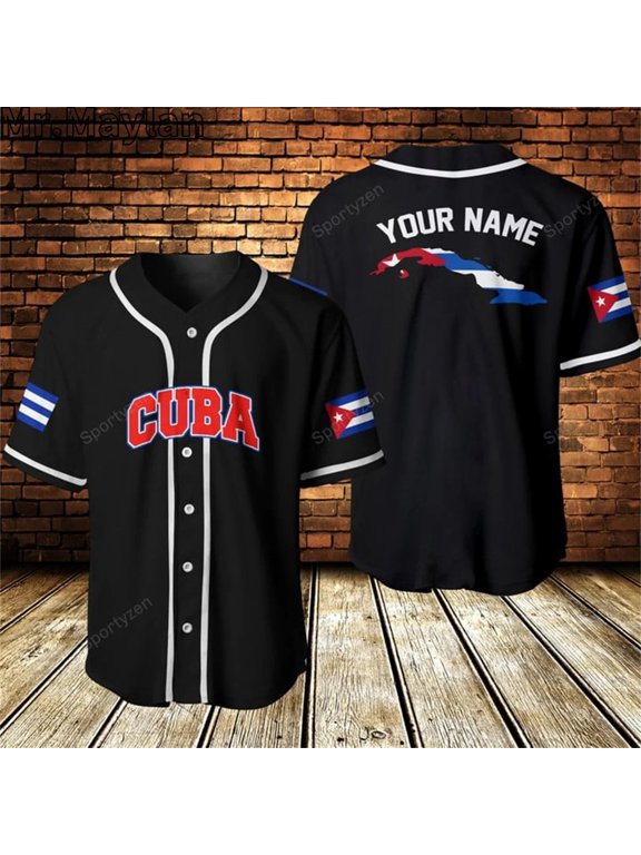 Custom Name Cuba Proud Love Country Flag 3D Printed Black Baseball Jersey Summer Shirt Men