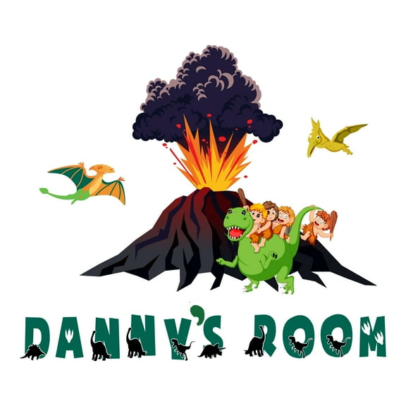 Custom Name Cute Cartoon Pterodactyl DinosaursWall Decal Decoration Joyful Cartoon Cartoon Animals Decorating Ideas for Child's Bedroom Size: 10 In(W) x 9 In(H)