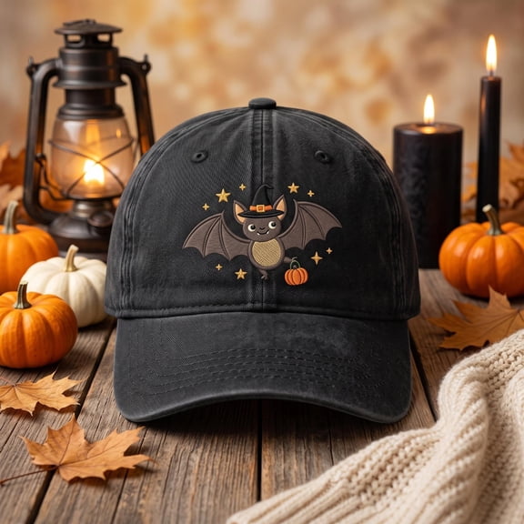 Custom Name Cute Halloween Bat Embroidered Dad Hat Vintage Washed Baseball Cap Kawaii Witch Bat Fall Autumn Spooky Gift for Women Men