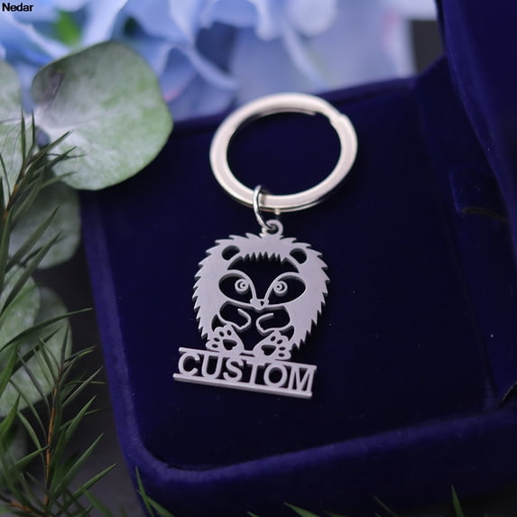 Custom Name Cute Hedgehog Keychain Stainless Steel Hedgepig Customized ...