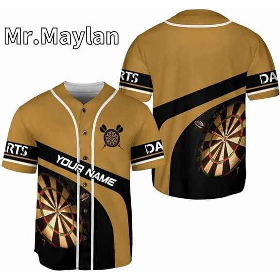 Custom Name Darts Black & Brown Baseball Jersey Shirt 3D Printed Dart Shirts Best Gift For