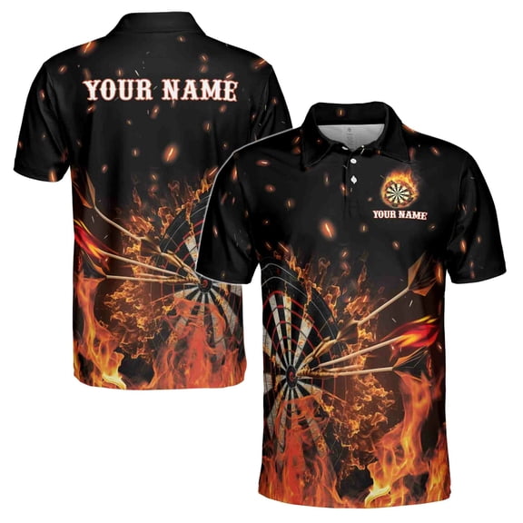 Custom Name Darts Flame Men's Polo Shirt S-5XL