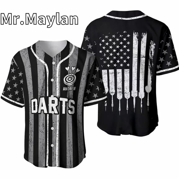Custom Name Darts Heartbeat Baseball Jersey Shirt 3D Printed US Flag Dart Shirts Gift For