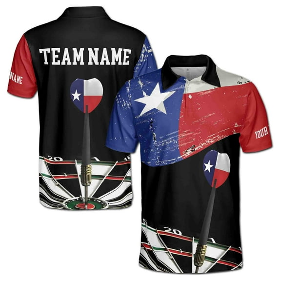 Custom Name Darts Texas Flag Patriotic Team Men's Polo Shirt S-5XL