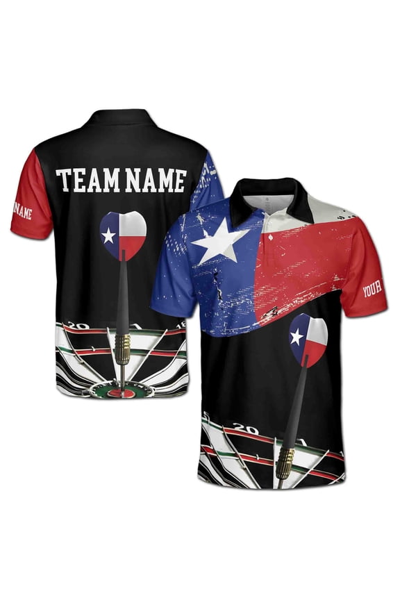 Custom Name Darts Texas Flag Patriotic Team Men's Polo Shirt S-5XL