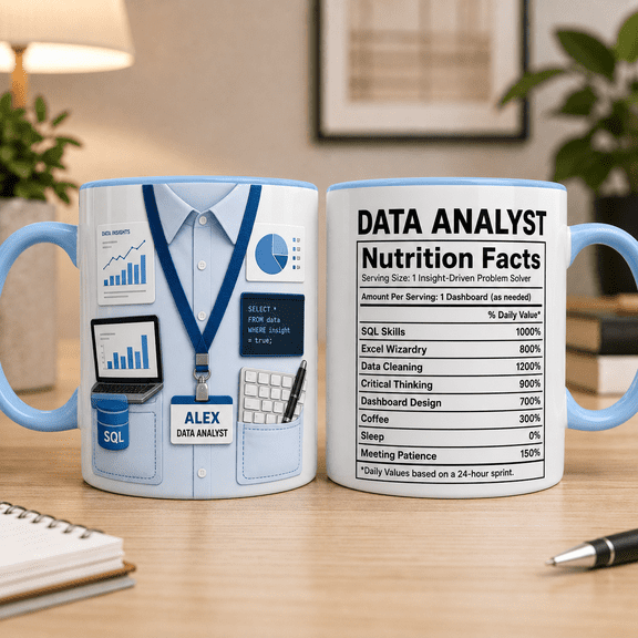 Custom Name Data Analyst 3D Effect Mug, Personalized Nutrition Facts Coffee Cup