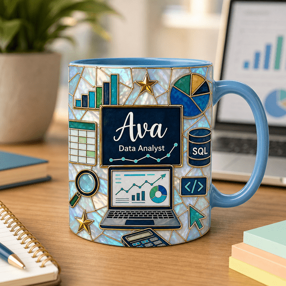 Custom Name Data Analyst Mug, Personalized 3D Effect Mug for Analytics Worker