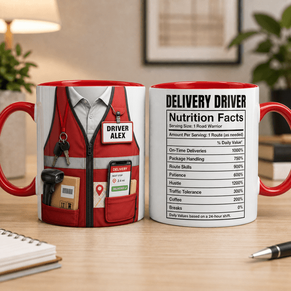 Custom Name Delivery Driver Mugs, Ceramic Mugs with Nutrition Facts Design