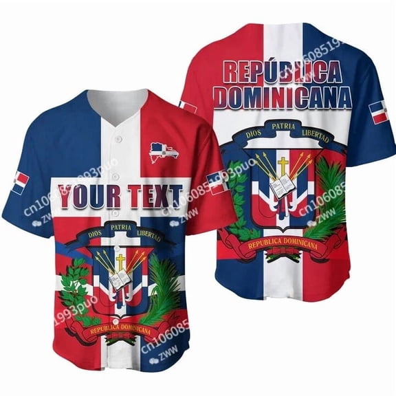 Custom Name Dominican Republic Flag 3D Print Mesh Fiber Baseball Jersey T-Shirt Top Tees M