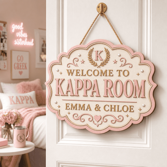 Custom Name Door Sign Pink Bow Wooden Bedroom Door Hanger for Sorority Dorm Rooms