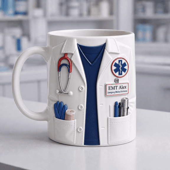 Custom Name EMT Mug 3D Effect Personalized Emergency Medical Technician Coffee Cup Gift