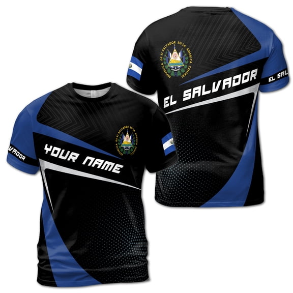 Custom Name El Salvador Flag Patriotic Unisex T-Shirt S-5XL