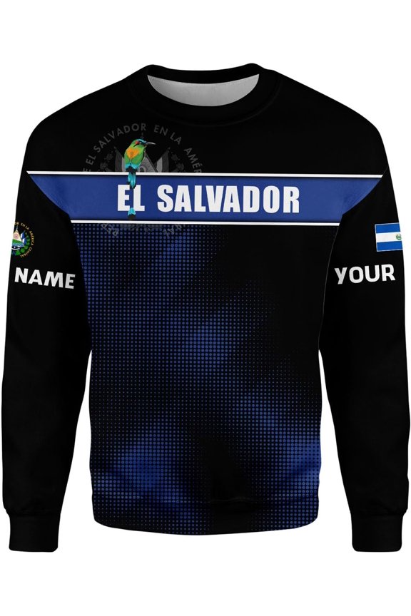 Custom Name El Salvador Shirt Personalized 3D Camisas De El Salvador Flag Shirts for Men Women Salvadoran Jersey Pride Gift (Sweatshirt, 2XL)