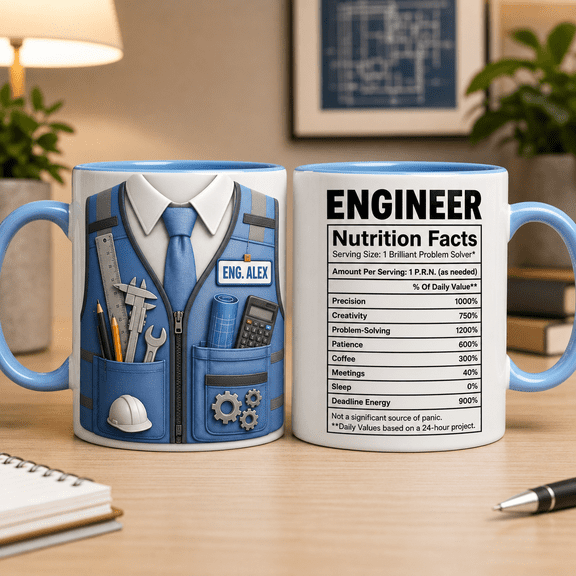 Custom Name Engineer Mug 3D Effect Personalized Nutrition Facts Gift