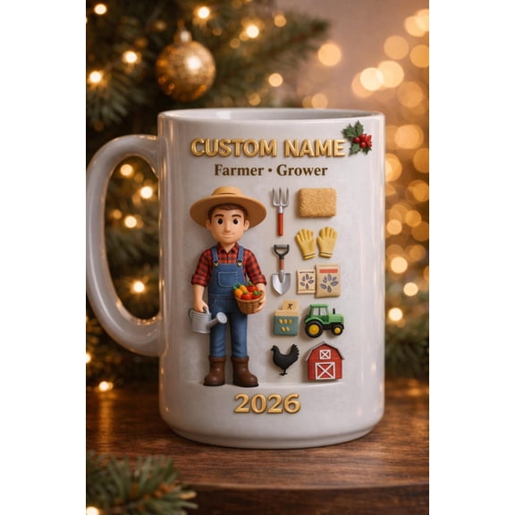 Custom Name Farmer Mug, 3D Embossed Coffee Mug, Grower Gift, Personalized Job Mug, Farming Gift, Cute Farmer Mug, Father Gift 2026