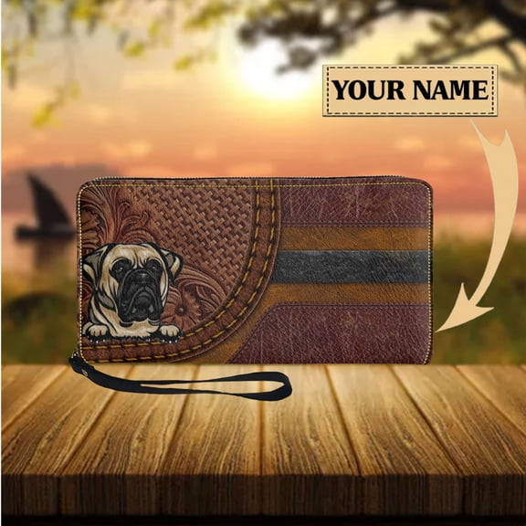 Custom Name Fashion Long Wallet Cute Dog Print PU Leather Coin Purse New Daily Commuting Mobile Ph Bag Business Card Holder