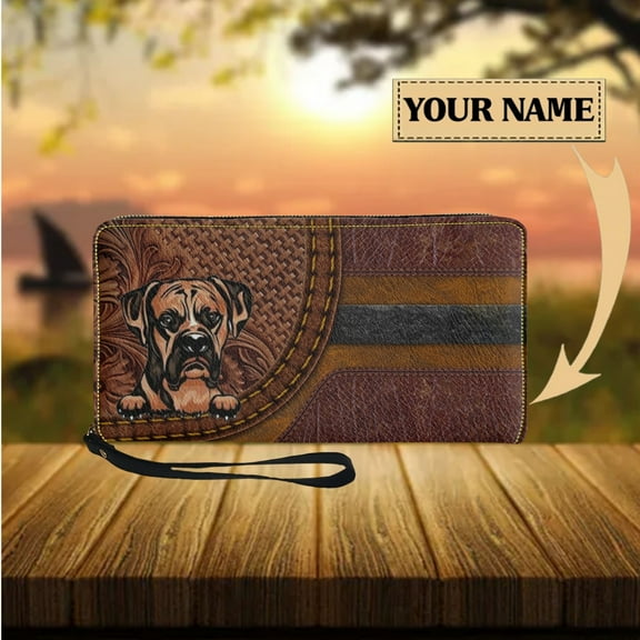 Custom Name Fashion Long Wallet Cute Dog Print PU Leather Coin Purse New Daily Commuting Mobile Ph Bag Business Card Holder