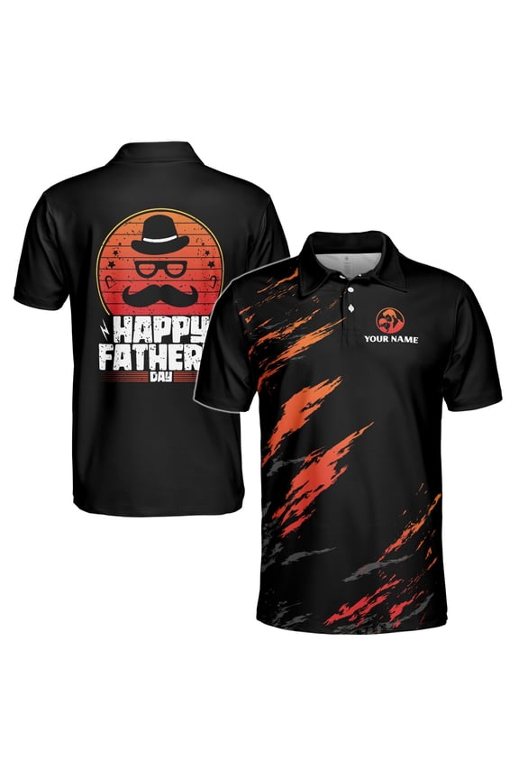 Custom Name Father Gift for Dad Black Orange Stroke Men's Polo Shirt S-5XL