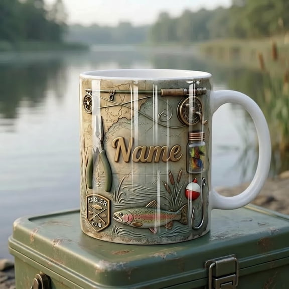 Custom Name Fishing Mug, Faux 3D Effect Mug, Gone Fishing Coffee Cup, Lake Escape Mug, Quiet Time Gift