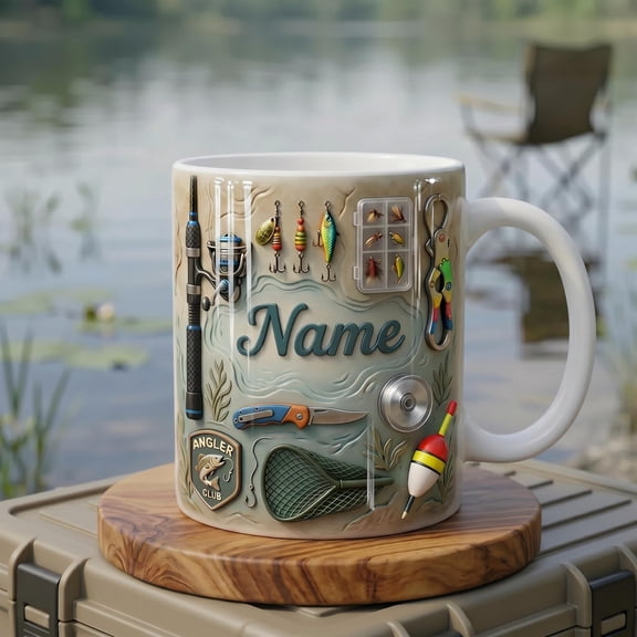 Custom Name Fishing Mug, Faux 3D Effect Mug, Reel Life Coffee Mug, Weekend Getaway Cup, Angler Gift Idea