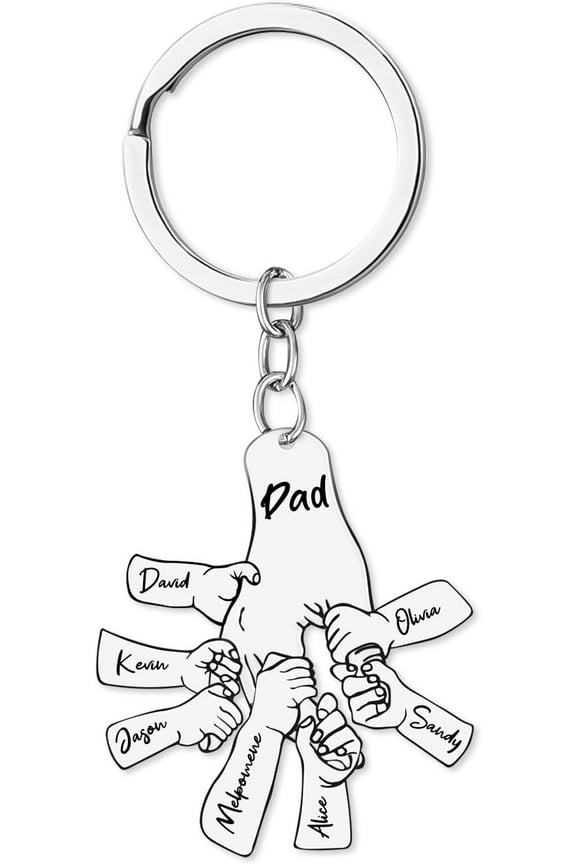 Custom Name Fist Bump Keychain Personalized 1-6 Names Keychain with Kids Name Fist Keychain Family Name Keyring Gift for Dad