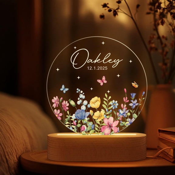 Custom Name Floral Art Night Light Personalized Butterfly Acrylic Table Lamp Nature Theme Home Decor Birthday Gift For Women