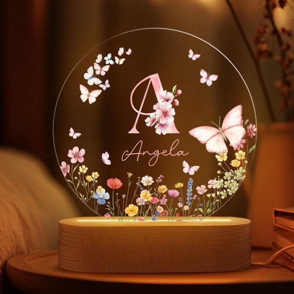 Custom Name Floral Butterfly Art Night Light Personalized Acrylic Desk Lamp Aesthetic Room Decor Gift For Friend