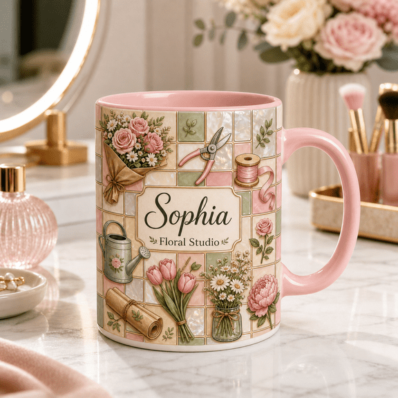 Custom Name Florist 3D Effect Mug, Personalized Flower Shop Gift Mug