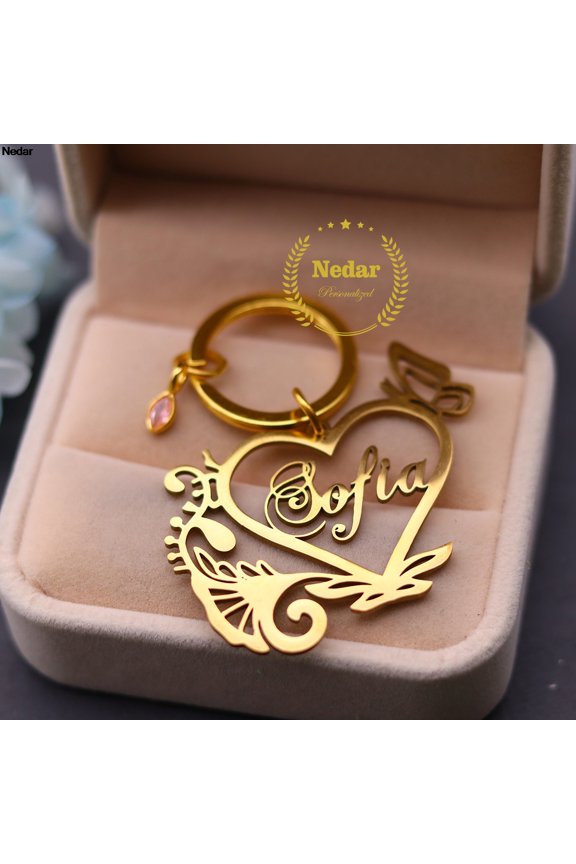 Custom Name Flower Butterfly Keyring Anniversary Gift Stainless Steel Love Heart Birthstone Customized Nameplate Keychain