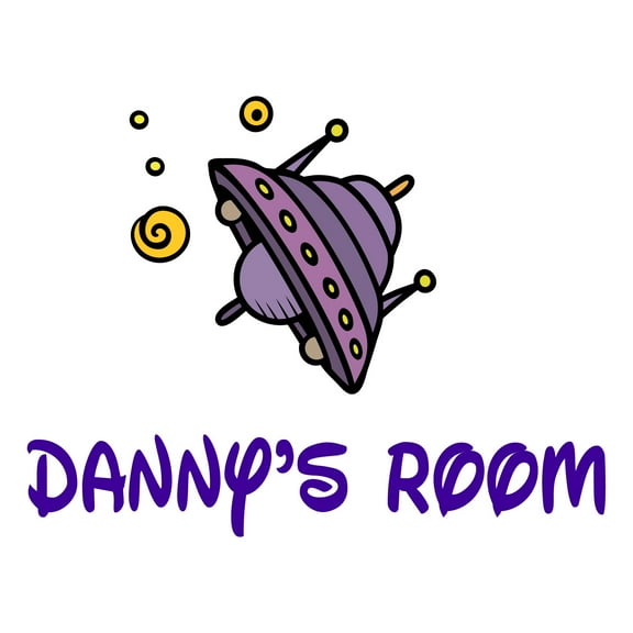 Custom Name Flying Alien spaceshipWall Decal Decoration Adventurous Space Cartoon Space ship Decorating Ideas for Child's Bedroom Size: 10 In(W) x 8 In(H)