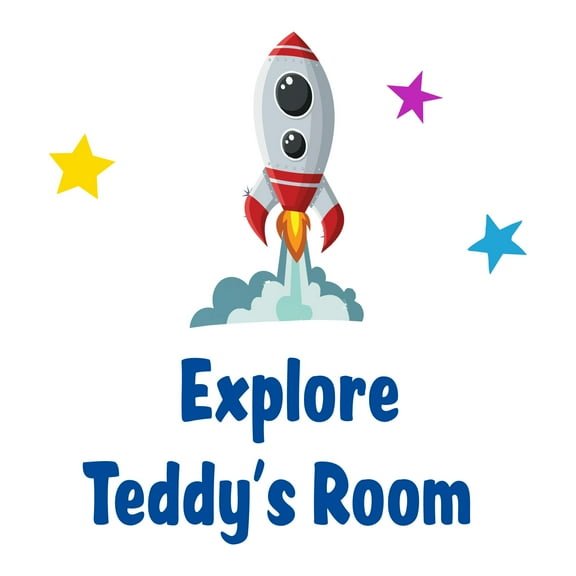 Custom Name Flying Rocket Launch Home decorWall Decal Decoration Explore Adventurous Space Cartoon Rocket Decorating Ideas for Child's Bedroom Size: 18 In(W) x 20 In(H)