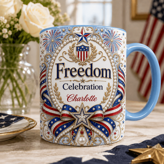 Custom Name Freedom Mug, Personalized Patriotic 3D Effect Mug for Celebration