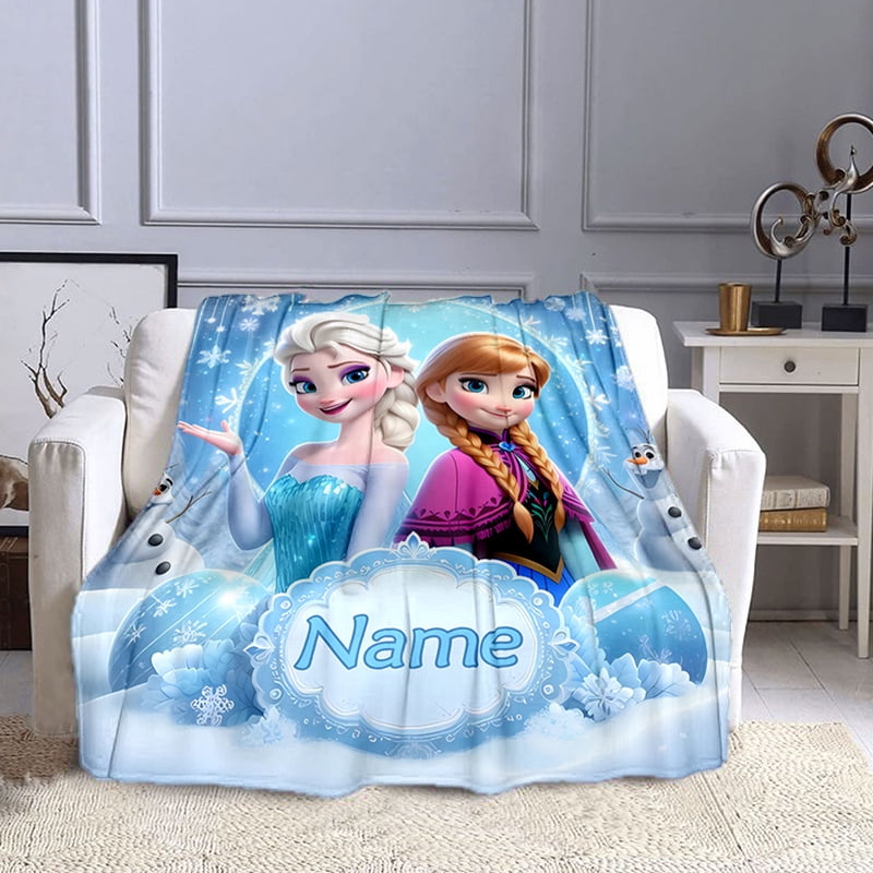 Custom Name Frozen Princess Blanket, Personalized Soft Polyester Throw