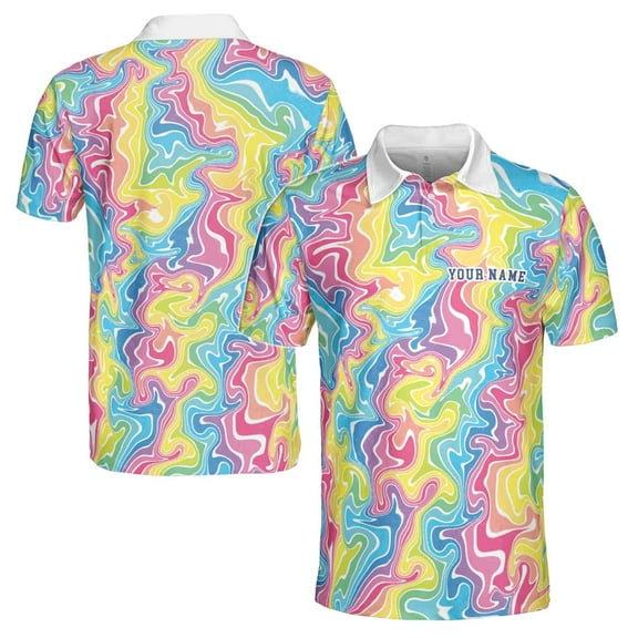 Custom Name Funny Colorful Psychedelic Groovy Golf Men's Polo Shirt S-5XL
