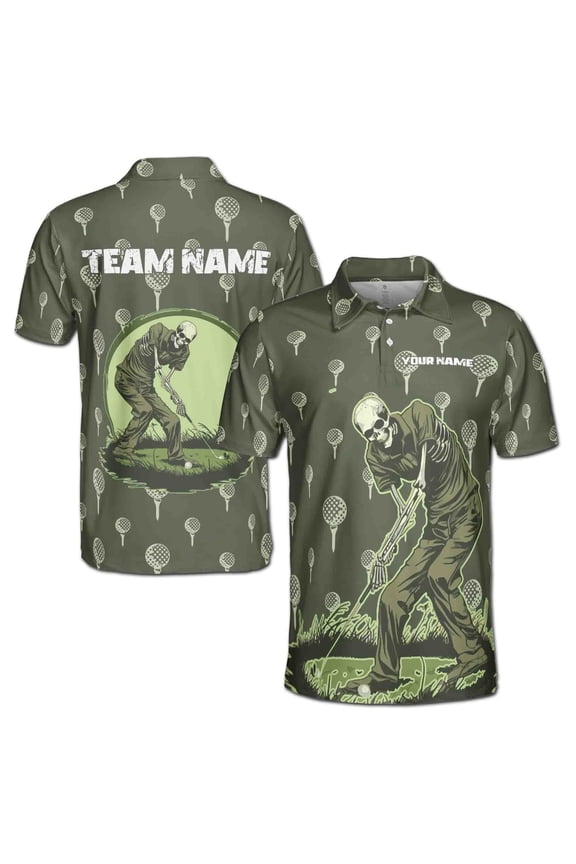 Custom Name Funny Golf Grim Reaper Playing Golf Men's Polo Shirt S-5XL