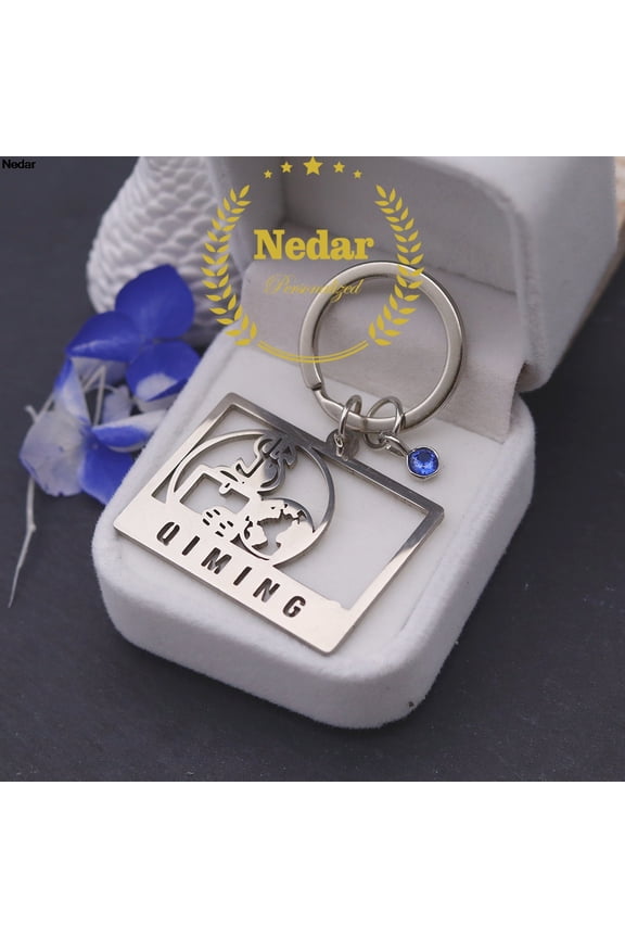 Custom Name Globe World Map Keychain Stainless Steel Wanderlust Earth Keyring Customized Birthstone Us Dollar Key Chain