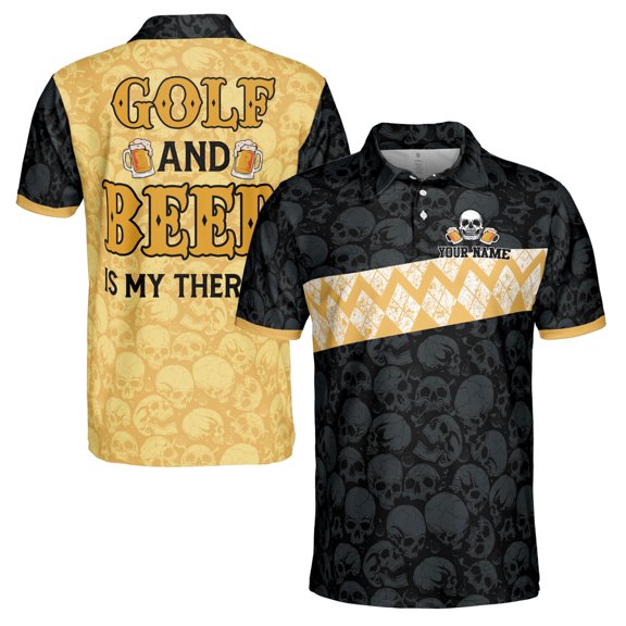 Custom Name Golf And Beer Is My Therapy Men's Polo Shirt S-5XL