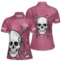 Custom Name Golf with Skull and Rose Women's Polo S-5XL