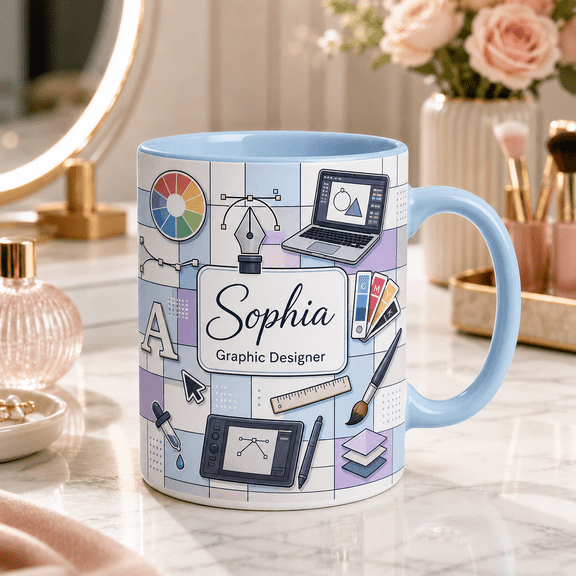 Custom Name Graphic Designer 3D Effect Mug, Personalized Design Studio Gift