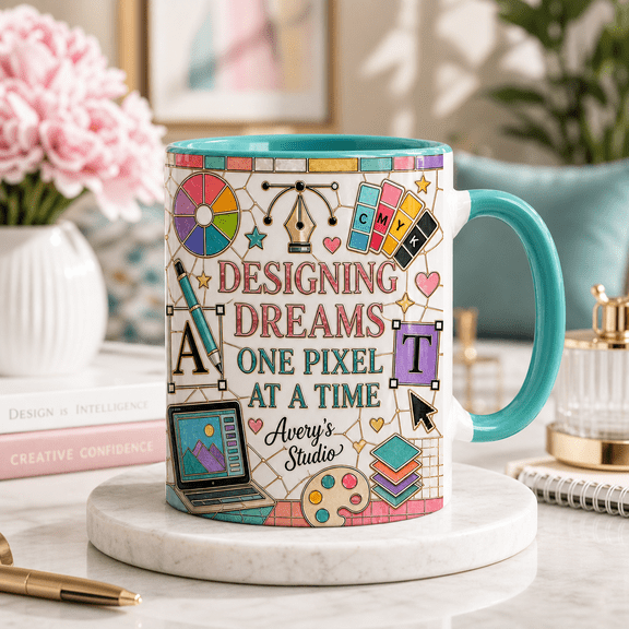 Custom Name Graphic Designer Mug, 3D Effect Mug for Design Studio Gift