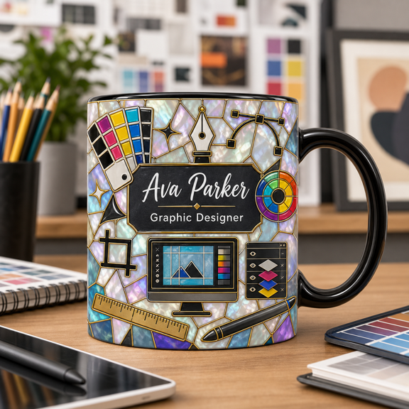 Custom Name Graphic Designer Mug, Personalized 3D Effect Mug for Design Studio