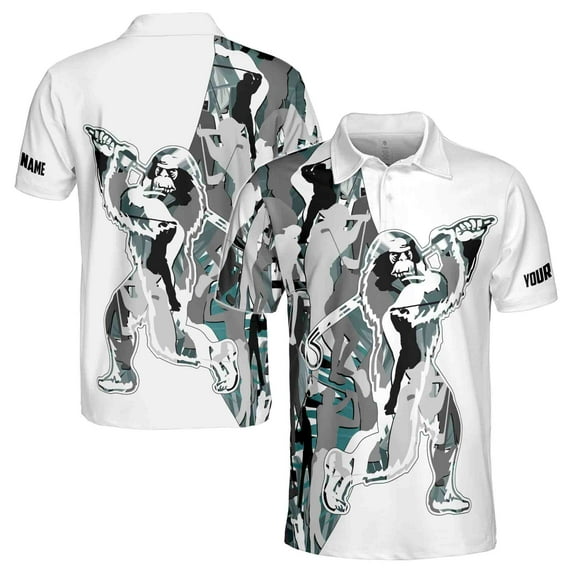 Custom Name Grey Bigfoot Golf Men's Polo Shirt S-5XL