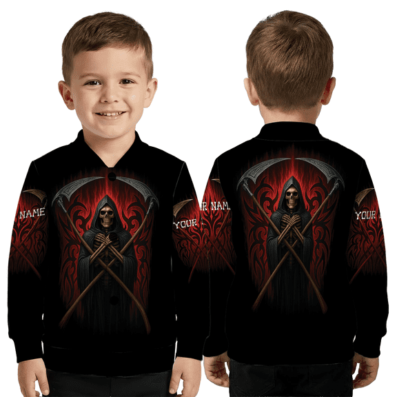 Custom Name Grim Reaper Jacket – Gothic Skull Baseball Jacket, Dark Fantasy Reaper Coat