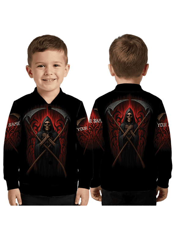 Custom Name Grim Reaper Jacket – Gothic Skull Baseball Jacket, Dark Fantasy Reaper Coat