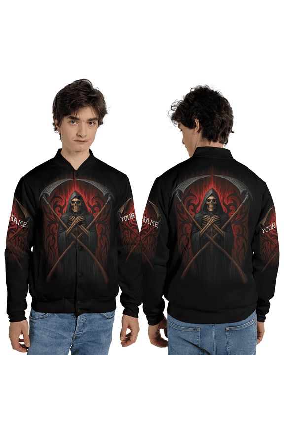 Custom Name Grim Reaper Jacket – Gothic Skull Baseball Jacket, Dark Fantasy Reaper Coat